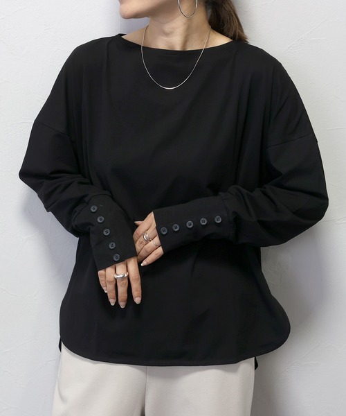 Aletta vita(アレッタビータ)の「シルケットコットン袖ボタンカットソー(Tシャツ/カットソー・レディース・オフホワイト/ブラック/レッド系その他・FREE)」の4枚目の写真