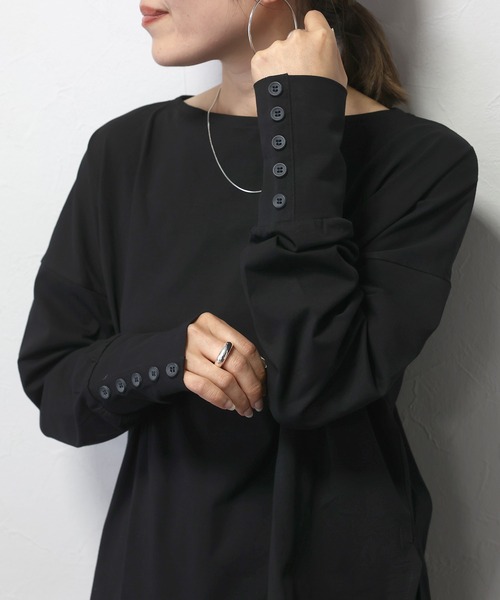 Aletta vita(アレッタビータ)の「シルケットコットン袖ボタンカットソー(Tシャツ/カットソー・レディース・オフホワイト/ブラック/レッド系その他・FREE)」の5枚目の写真