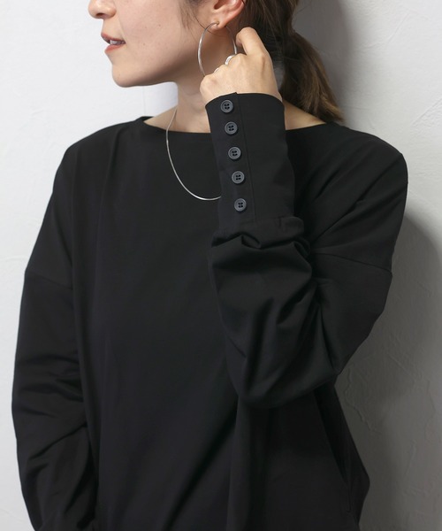 Aletta vita(アレッタビータ)の「シルケットコットン袖ボタンカットソー(Tシャツ/カットソー・レディース・オフホワイト/ブラック/レッド系その他・FREE)」の6枚目の写真