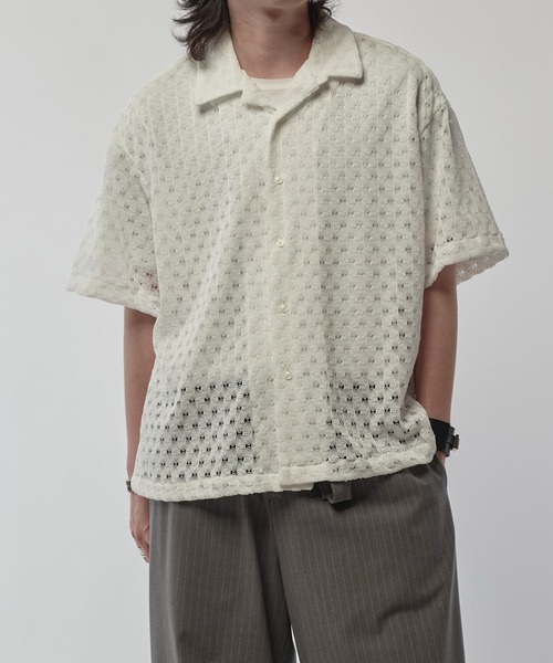 Lui's（ルイス）の「ウエイブレースボリュームs/sシャツ（シャツ/ブラウス・メンズ・オレンジ/ホワイト/ブラック・S/M）」の2枚目の写真