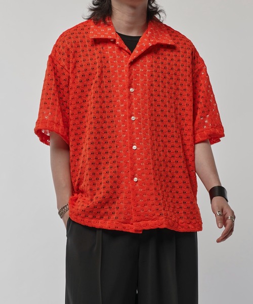 Lui's（ルイス）の「ウエイブレースボリュームs/sシャツ（シャツ/ブラウス・メンズ・オレンジ/ホワイト/ブラック・S/M）」の3枚目の写真