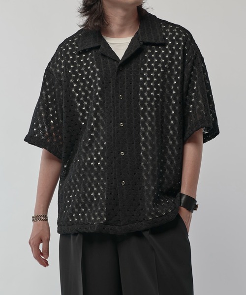 美品 Lui's(ルイス) ペイズリーレースシャツ セール】ウエイブレースボリュームs/sシャツ（シャツ/ブラウス