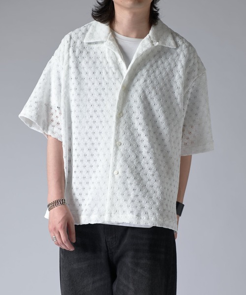 Lui's（ルイス）の「ウエイブレースボリュームs/sシャツ（シャツ/ブラウス・メンズ・オレンジ/ホワイト/ブラック・S/M）」の4枚目の写真