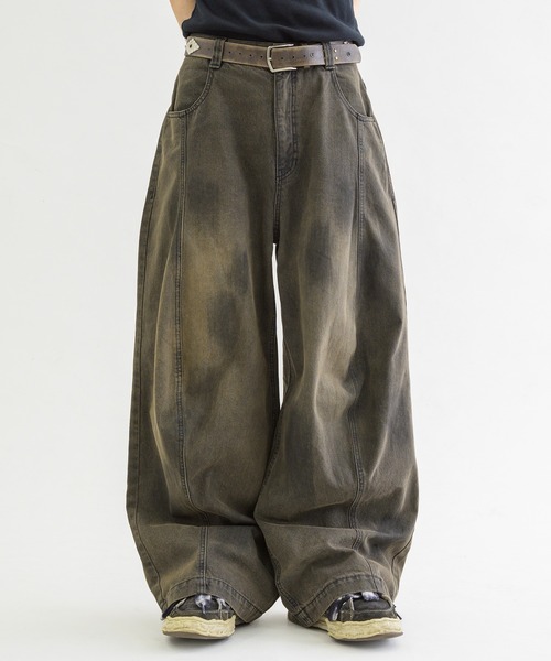 epnk ワイドデニムパンツ epnok ジーンズ 「EPNK」Washing stripe denim wide pants