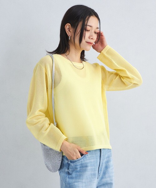 green label relaxing(グリーンレーベルリラクシング)の「メッシュ クルーネック ニット プルオーバー -ウォッシャブル-(ニット/セーター・レディース・イエロー/オフホワイト/ブラック・FREE)」の3枚目の写真