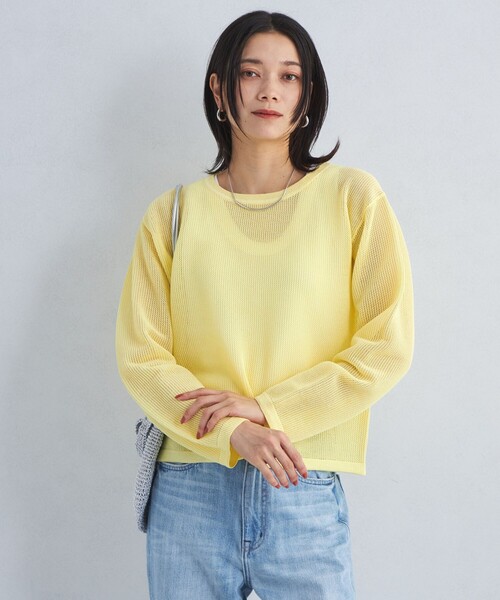 green label relaxing(グリーンレーベルリラクシング)の「メッシュ クルーネック ニット プルオーバー -ウォッシャブル-(ニット/セーター・レディース・イエロー/オフホワイト/ブラック・FREE)」の19枚目の写真