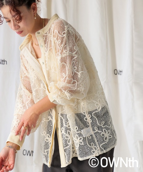 OWNth（オンス）の「モールレースシャツトップス（シャツ/ブラウス・レディース・アイボリー/ブラウン/ブラック・ONESIZE）」の2枚目の写真