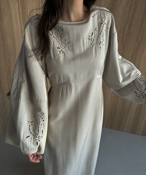 hollow out embroidery volume sleeve OP（ワンピース