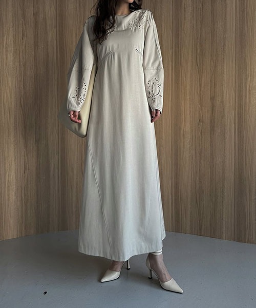 セール】hollow out embroidery volume sleeve OP（ワンピース