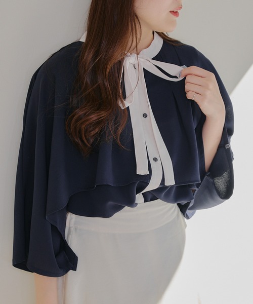 Another Branch olive des olive(アナザーブランチオリーブデオリーブ)の「【女性らしさたっぷり!】【WEB限定】配色ケープボウタイブラウス(シャツ/ブラウス・レディース・ネイビー/オフホワイト/アイボリー・FREE)」の3枚目の写真