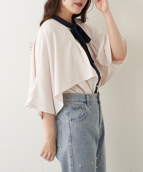 Another Branch olive des olive(アナザーブランチオリーブデオリーブ)の「【女性らしさたっぷり!】【WEB限定】配色ケープボウタイブラウス(シャツ/ブラウス・レディース・ネイビー/オフホワイト/アイボリー・FREE)」の13枚目の写真