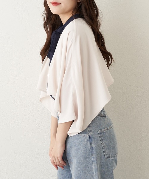 Another Branch olive des olive(アナザーブランチオリーブデオリーブ)の「【女性らしさたっぷり!】【WEB限定】配色ケープボウタイブラウス(シャツ/ブラウス・レディース・ネイビー/オフホワイト/アイボリー・FREE)」の14枚目の写真