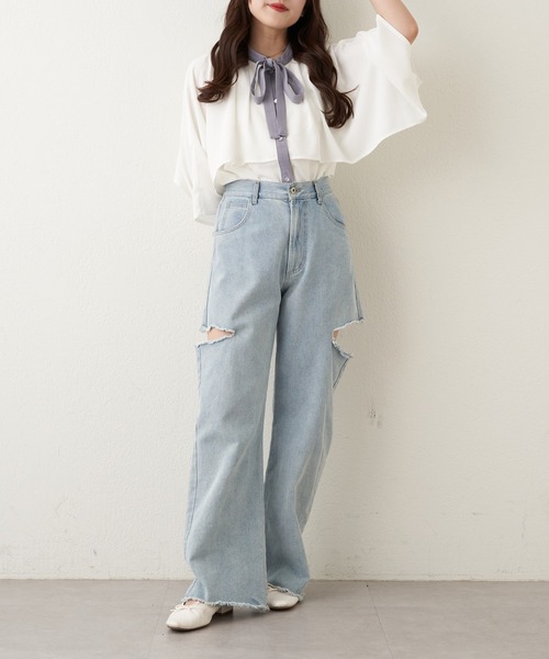 Another Branch olive des olive(アナザーブランチオリーブデオリーブ)の「【女性らしさたっぷり!】【WEB限定】配色ケープボウタイブラウス(シャツ/ブラウス・レディース・ネイビー/オフホワイト/アイボリー・FREE)」の8枚目の写真