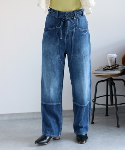 cepo（セポ）の「ダブルニーデニムワークパンツ（デニムパンツ・レディース・ブルー系3/ブルー系2・S/M/L）」の2枚目の写真