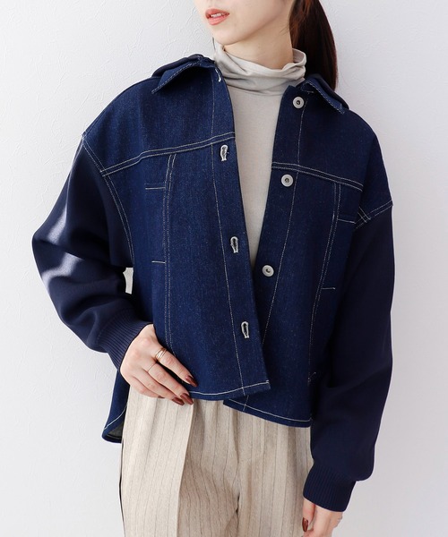 Jines(ジネス)の「デニム×ニットGジャン【フード取り外し可能】(デニムジャケット・レディース・ホワイト/インディゴブルー・38)」の13枚目の写真