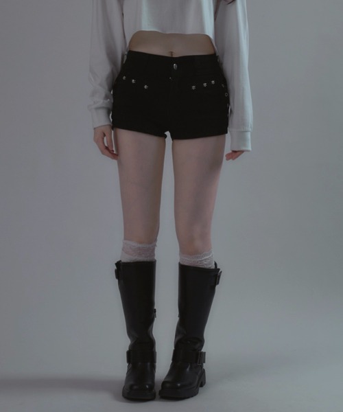 tinkerend（ティンカーエンド）の「Rivet Shorts Denim / リベットデニムショートパンツ（デニムパンツ・レディース・ブラック・2/1）」の20枚目の写真