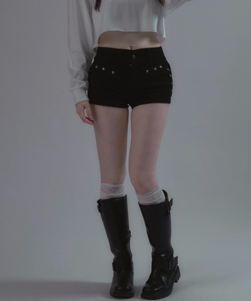 tinkerend（ティンカーエンド）の「Rivet Shorts Denim / リベットデニムショートパンツ（デニムパンツ・レディース・ブラック・2/1）」の22枚目の写真