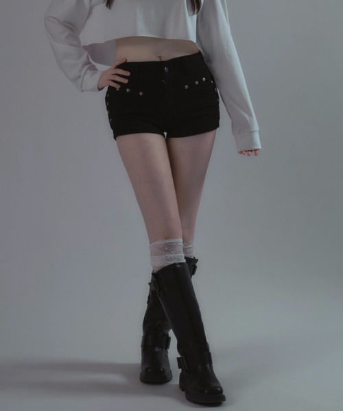 tinkerend（ティンカーエンド）の「Rivet Shorts Denim / リベットデニムショートパンツ（デニムパンツ・レディース・ブラック・2/1）」の21枚目の写真