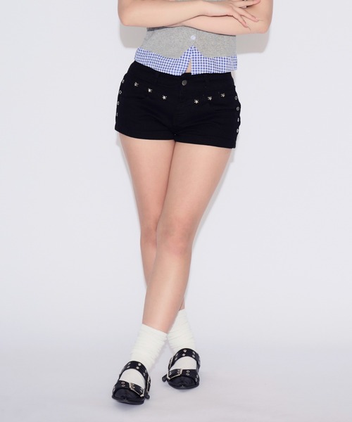 tinkerend（ティンカーエンド）の「Rivet Shorts Denim / リベットデニムショートパンツ（デニムパンツ・レディース・ブラック・2/1）」の15枚目の写真