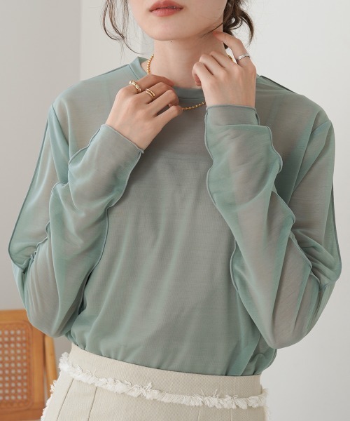 Bab（バブ）の「ベーシックシアートップス（Tシャツ/カットソー・レディース・ブラック/グレイッシュベージュ/オフホワイト/ライトグレー/グリーン/ホワイト系その他・FREE）」の6枚目の写真