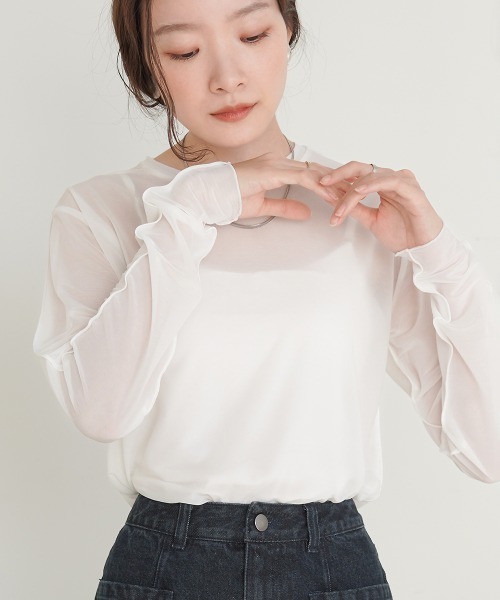 Bab（バブ）の「ベーシックシアートップス（Tシャツ/カットソー・レディース・ブラック/グレイッシュベージュ/オフホワイト/ライトグレー/グリーン/ホワイト系その他・FREE）」の7枚目の写真