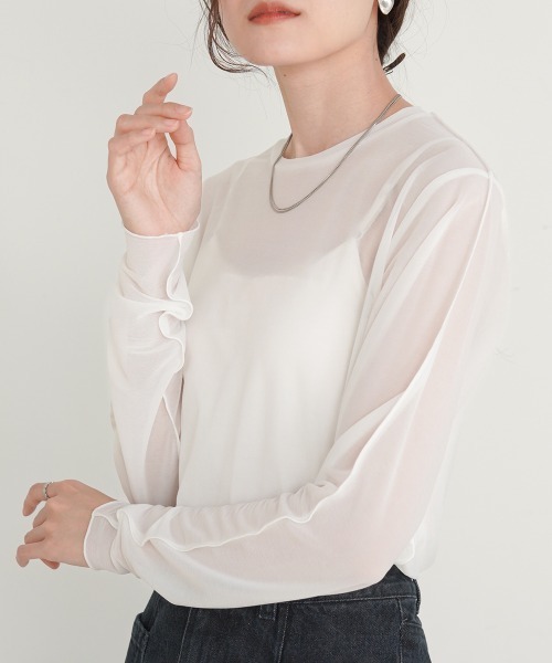 Bab（バブ）の「ベーシックシアートップス（Tシャツ/カットソー・レディース・ブラック/グレイッシュベージュ/オフホワイト/ライトグレー/グリーン/ホワイト系その他・FREE）」の9枚目の写真