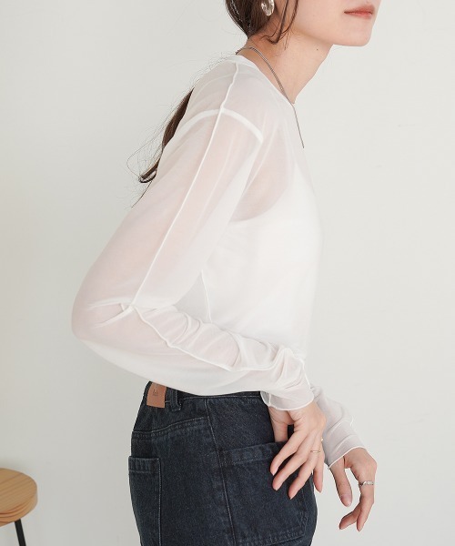 Bab（バブ）の「ベーシックシアートップス（Tシャツ/カットソー・レディース・ブラック/グレイッシュベージュ/オフホワイト/ライトグレー/グリーン/ホワイト系その他・FREE）」の12枚目の写真