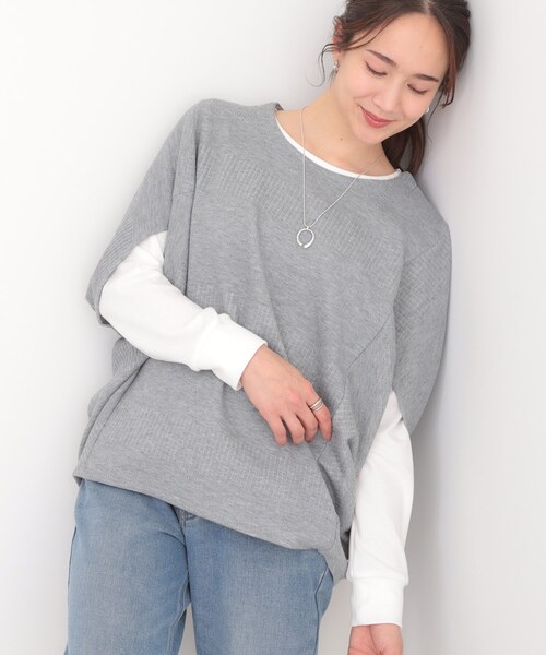 SHOO・LA・RUE(シューラルー)の「【2点セット/体型カバー】ロングシーズン楽しめる モモンガトップス&ロンT(その他トップス・レディース・ライトグレー/イエロー系その他/ネイビー・02/03)」の1枚目の写真