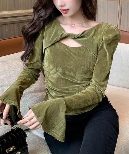 セール】袖フレア ベロアトップス（Tシャツ/カットソー）｜SEN TOKYO