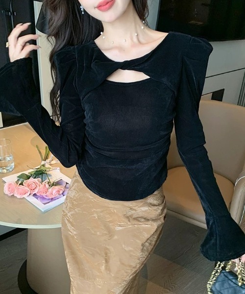 セール】袖フレア ベロアトップス（Tシャツ/カットソー）｜SEN TOKYO