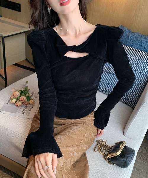 SEN TOKYO(セントーキョー)の「袖フレア ベロアトップス(Tシャツ/カットソー・レディース・ブラック/グリーン/ブラウン・FREE)」の17枚目の写真