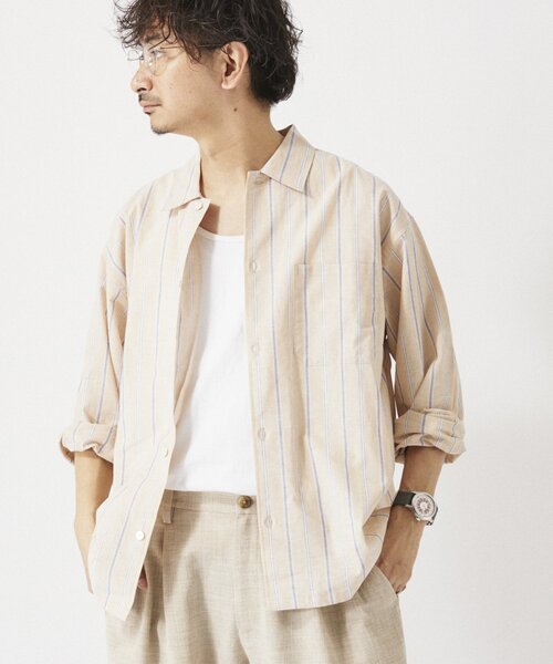 JOURNAL STANDARD relume（ジャーナルスタンダード　レリューム）の「JAMES FABRIC / ジェームスファブリック コットン/リネン シャツ（シャツ/ブラウス・メンズ・ブルー/ナチュラル/ライトグリーン/ベージュ系その他/ネイビー/ブルー系その他・LARGE/MEDIUM）」の3枚目の写真