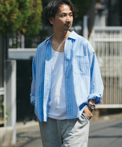 JOURNAL STANDARD relume（ジャーナルスタンダード　レリューム）の「JAMES FABRIC / ジェームスファブリック コットン/リネン シャツ（シャツ/ブラウス・メンズ・ブルー/ナチュラル/ライトグリーン/ベージュ系その他/ネイビー/ブルー系その他・LARGE/MEDIUM）」の6枚目の写真