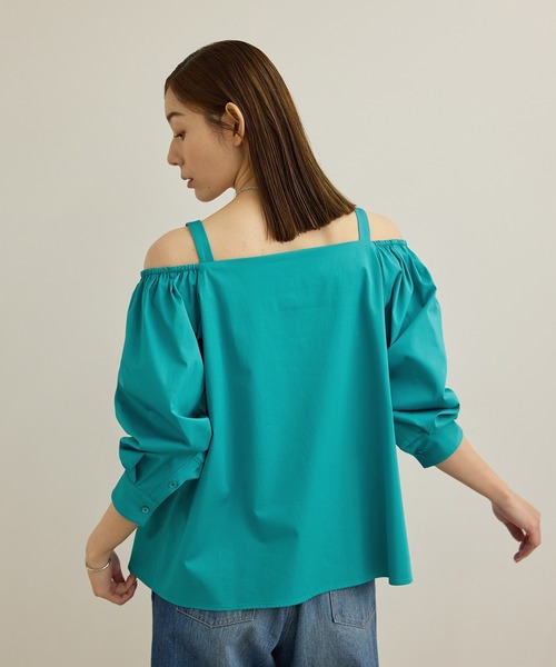 ROPE'（ロペ）の「【洗える】コットンサテンオフショルダーブラウス（シャツ/ブラウス・レディース・ネイビー/ターコイズブルー・FREE）」の5枚目の写真