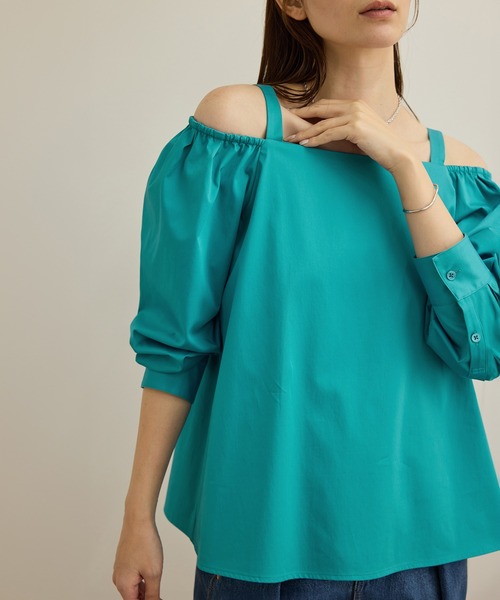 ROPE'（ロペ）の「【洗える】コットンサテンオフショルダーブラウス（シャツ/ブラウス・レディース・ネイビー/ターコイズブルー・FREE）」の6枚目の写真