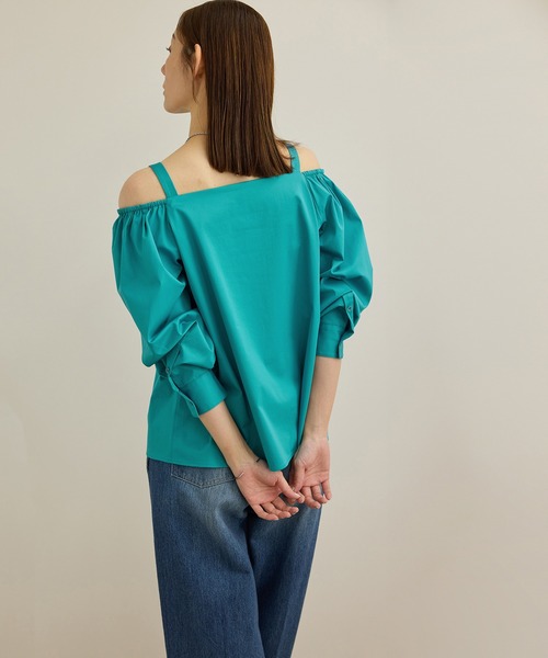 ROPE'（ロペ）の「【洗える】コットンサテンオフショルダーブラウス（シャツ/ブラウス・レディース・ネイビー/ターコイズブルー・FREE）」の7枚目の写真