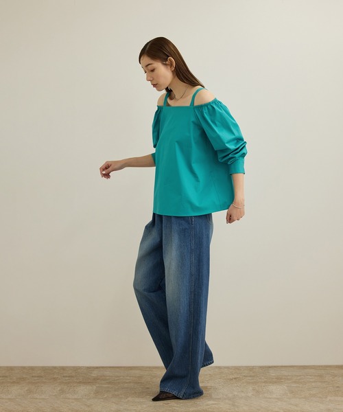 ROPE'（ロペ）の「【洗える】コットンサテンオフショルダーブラウス（シャツ/ブラウス・レディース・ネイビー/ターコイズブルー・FREE）」の9枚目の写真