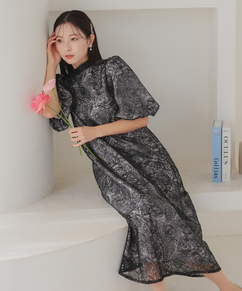 美品　haremode ハレモード ボリュームスリーブドレス　ワンピース 結婚式・お呼ばれドレス｜ボリュームスリーブAラインドレス