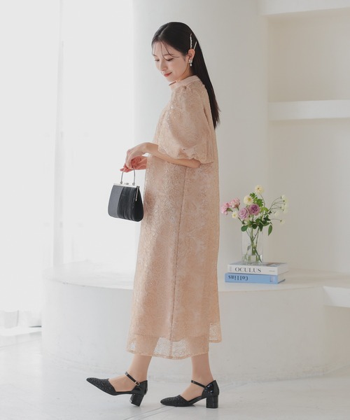 美品　haremode ハレモード ボリュームスリーブドレス　ワンピース スパンコールボリュームスリーブフレア パーティードレス