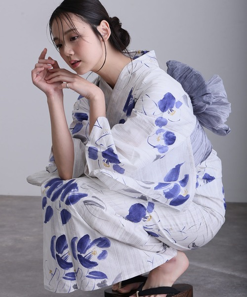 yulie（ユリエ）の「大人浴衣2点セット洗える 兵児帯 女性 黒 選べる