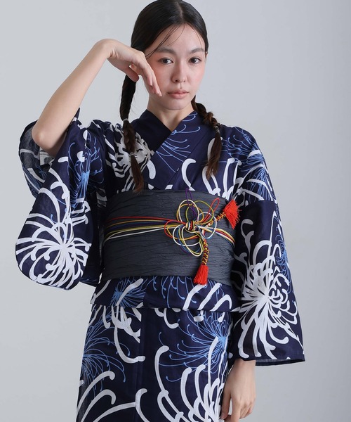 yulie（ユリエ）の「大人浴衣2点セット洗える 兵児帯 女性 黒 選べる