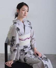 大人浴衣2点セット洗える 綿麻帯 兵児帯 女性 黒 選べる シック レトロ