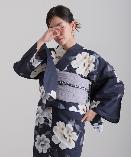 yulie（ユリエ）の「大人浴衣2点セット洗える 兵児帯 女性 黒 選べる