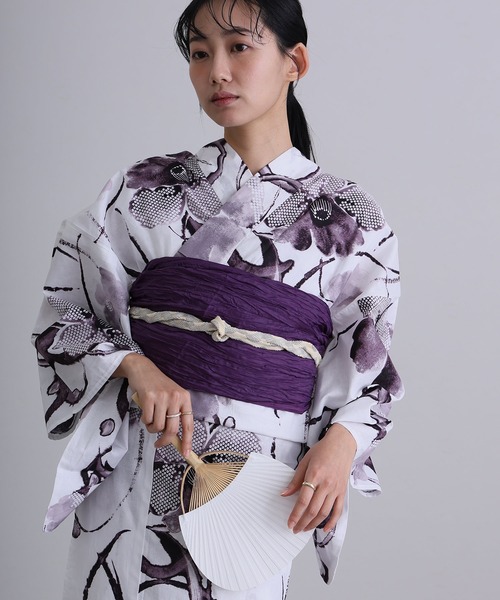 大人浴衣2点セット洗える 綿麻帯 兵児帯 女性 黒 選べる シック レトロ