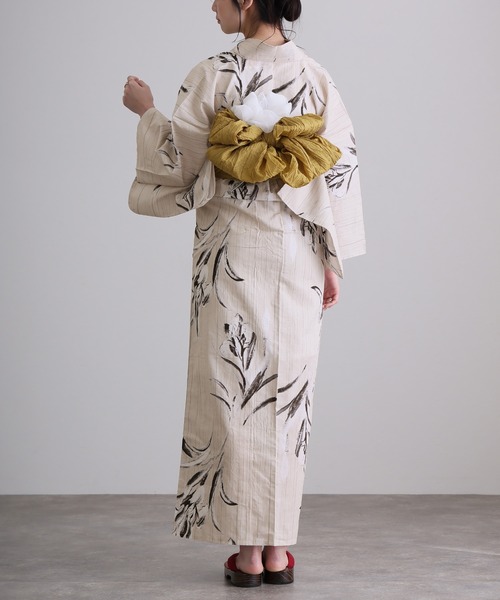 大人浴衣2点セット洗える 綿麻帯 兵児帯 女性 黒 選べる シック レトロ