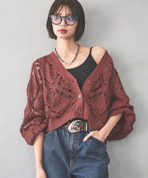 PAGEBOY（ページボーイ）の「スカシリーフニットボレロ（カーディガン/ボレロ・レディース・オフホワイト/ブルー/ブラック/ダークネイビー/ピンク系その他・FREE）」の5枚目の写真