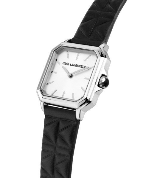 KARL LAGERFELD（カールラガーフェルド）の「「KARL LAGERFELD/カール・ラガーフェルド」スクエア クラシック - キルティング ブラック レザー（アナログ腕時計・レディース・ブラック×ブラック/ブラック×ホワイト/ブラック×シルバー・FREE）」の6枚目の写真