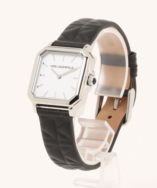 KARL LAGERFELD（カールラガーフェルド）の「「KARL LAGERFELD/カール・ラガーフェルド」スクエア クラシック - キルティング ブラック レザー（アナログ腕時計・レディース・ブラック×ブラック/ブラック×ホワイト/ブラック×シルバー・FREE）」の9枚目の写真