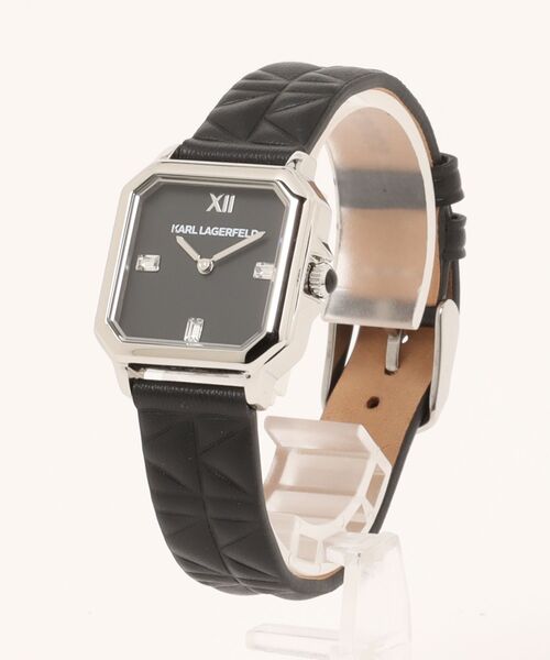 KARL LAGERFELD（カールラガーフェルド）の「「KARL LAGERFELD/カール・ラガーフェルド」スクエア クラシック - キルティング ブラック レザー（アナログ腕時計・レディース・ブラック×ブラック/ブラック×ホワイト/ブラック×シルバー・FREE）」の10枚目の写真