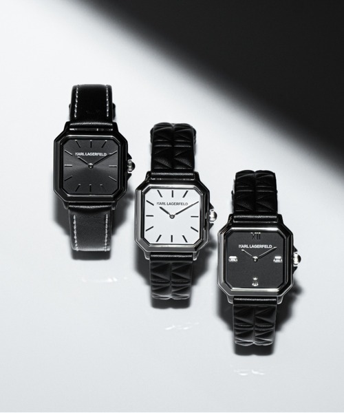 KARL LAGERFELD（カールラガーフェルド）の「「KARL LAGERFELD/カール・ラガーフェルド」スクエア クラシック - キルティング ブラック レザー（アナログ腕時計・レディース・ブラック×ブラック/ブラック×ホワイト/ブラック×シルバー・FREE）」の13枚目の写真